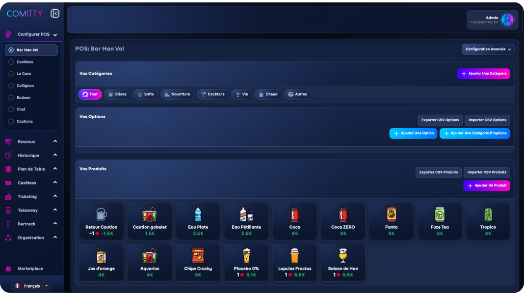 Dashboard revenus Comitty